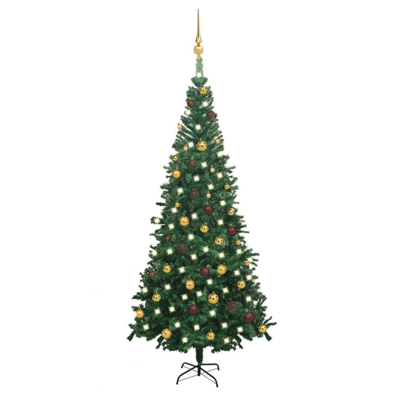 Load image into Gallery viewer, VidaXL Kunstkerstboom met verlichting en kerstballen L 240 cm groen
