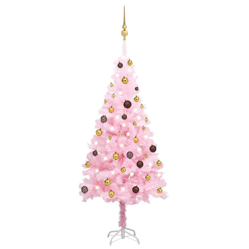 Load image into Gallery viewer, VidaXL Kunstkerstboom met verlichting en kerstballen 150 cm PVC roze
