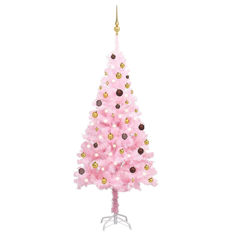 Load image into Gallery viewer, VidaXL Kunstkerstboom met verlichting en kerstballen 180 cm PVC roze
