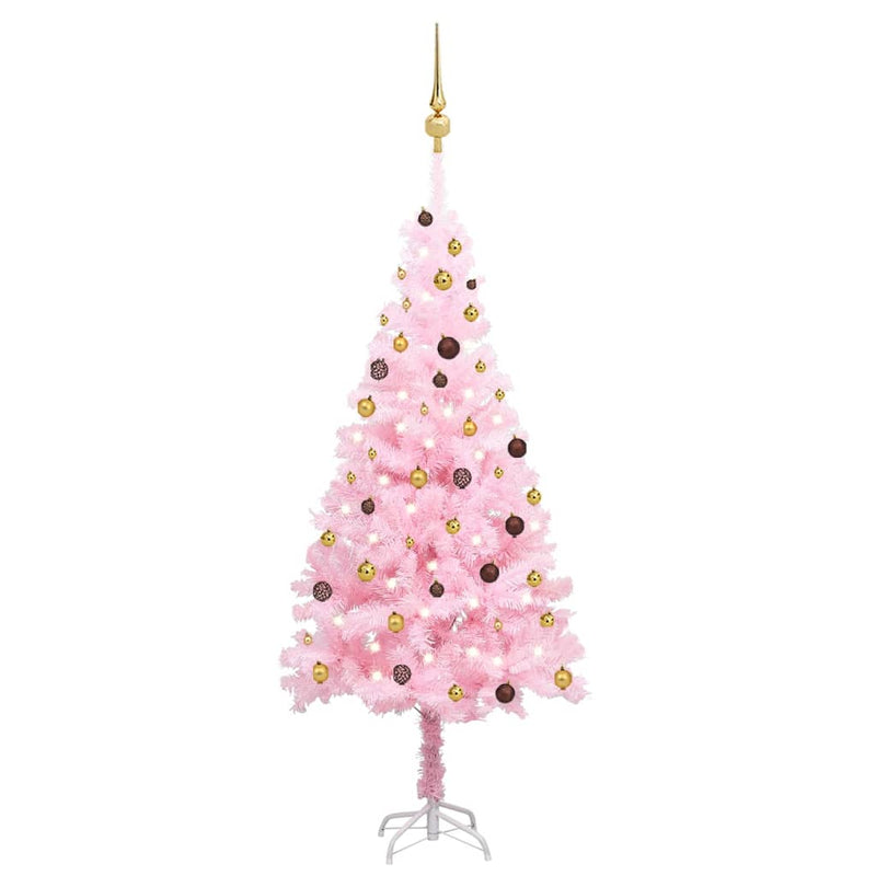 Load image into Gallery viewer, VidaXL Kunstkerstboom met verlichting en kerstballen 210 cm PVC roze
