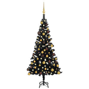 VidaXL Kunstkerstboom met verlichting en kerstballen 120 cm PVC zwart