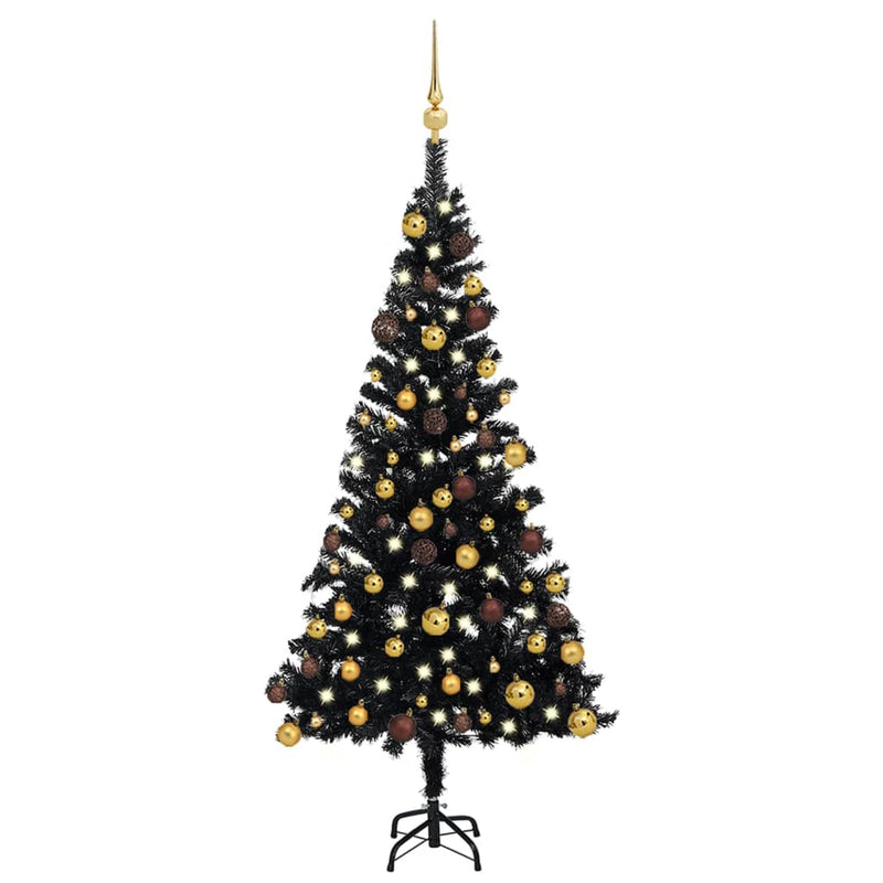 Load image into Gallery viewer, VidaXL Kunstkerstboom met verlichting en kerstballen 120 cm PVC zwart
