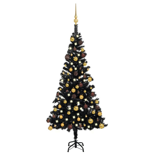 VidaXL Kunstkerstboom met verlichting en kerstballen 120 cm PVC zwart