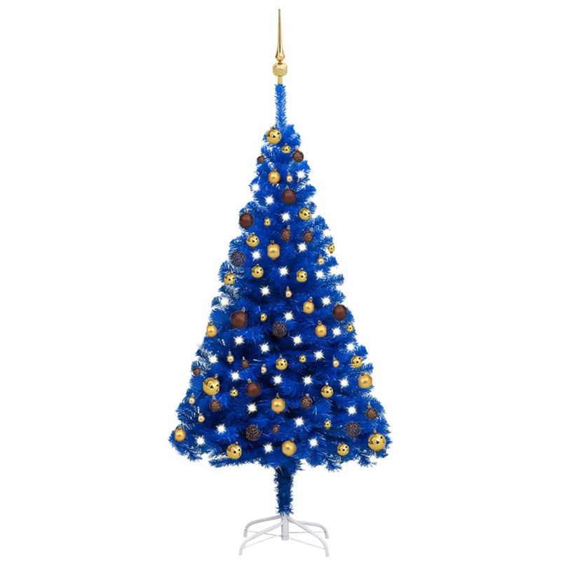 Load image into Gallery viewer, VidaXL Kunstkerstboom met verlichting en kerstballen 150 cm PVC blauw
