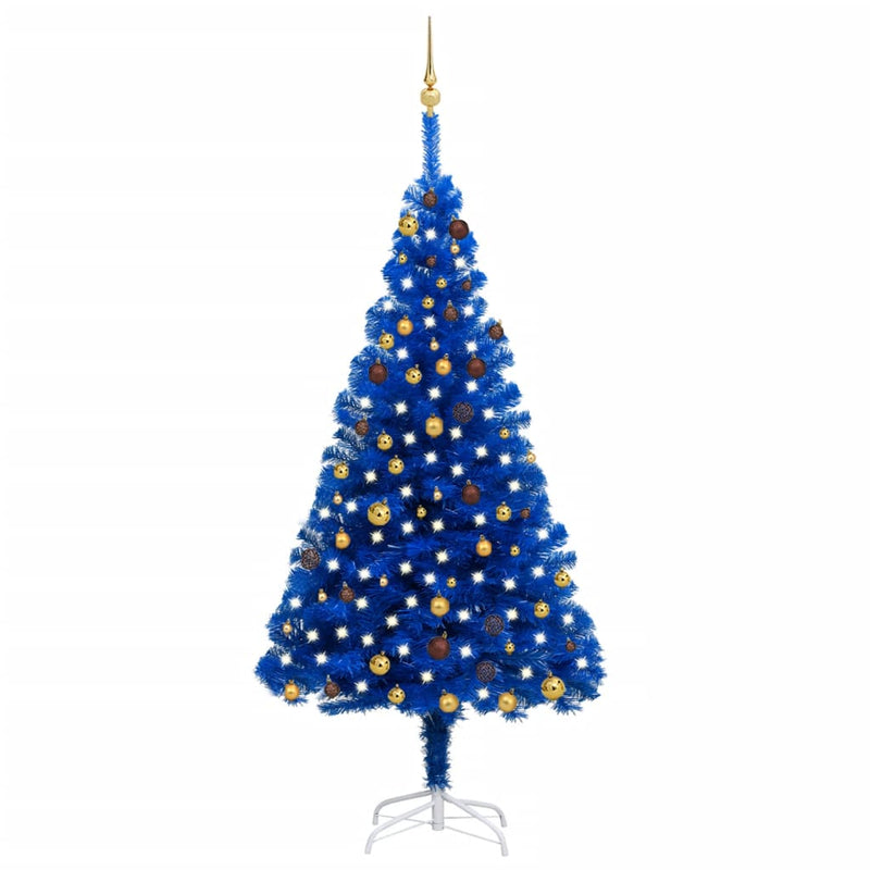 Load image into Gallery viewer, VidaXL Kunstkerstboom met verlichting en kerstballen 210 cm PVC blauw
