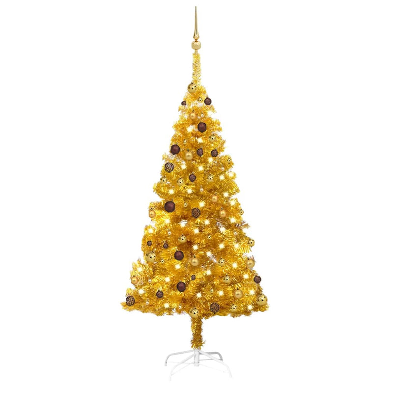 Load image into Gallery viewer, VidaXL Kunstkerstboom met verlichting en kerstballen 180 cm PET goud
