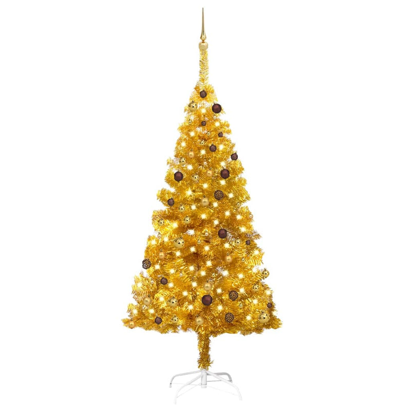 Load image into Gallery viewer, VidaXL Kunstkerstboom met verlichting en kerstballen 210 cm PET goud
