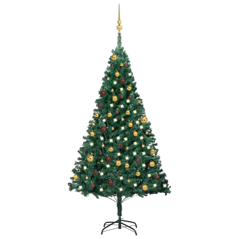Load image into Gallery viewer, VidaXL Kunstkerstboom met verlichting en kerstballen 180 cm PVC groen
