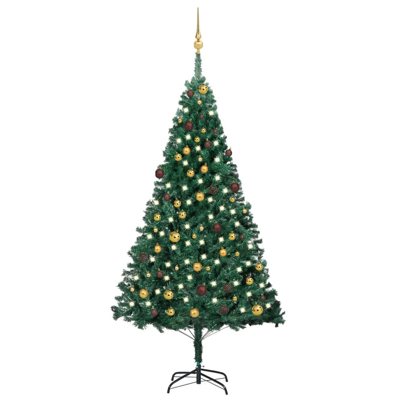 Load image into Gallery viewer, VidaXL Kunstkerstboom met verlichting en kerstballen 210 cm PVC groen
