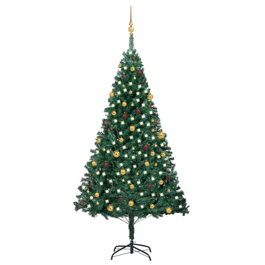 VidaXL Kunstkerstboom met verlichting en kerstballen 240 cm groen
