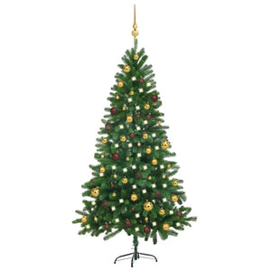 Vidaxl kunstkerstboom met verlichting en kerstballen 180 cm groen