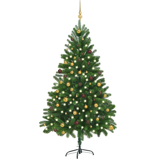 Vidaxl kunstkerstboom met verlichting en kerstballen 210 cm groen