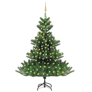 VidaXL Kunstkerstboom Nordmann met LED's en kerstballen 240 cm groen