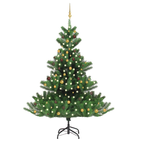 VidaXL Kunstkerstboom Nordmann met LED's en kerstballen 240 cm groen
