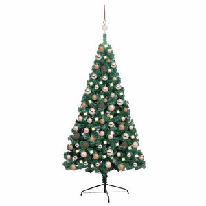 Vidaxl kunstkerstboom met verlichting en kerstballen half 120 cm groen