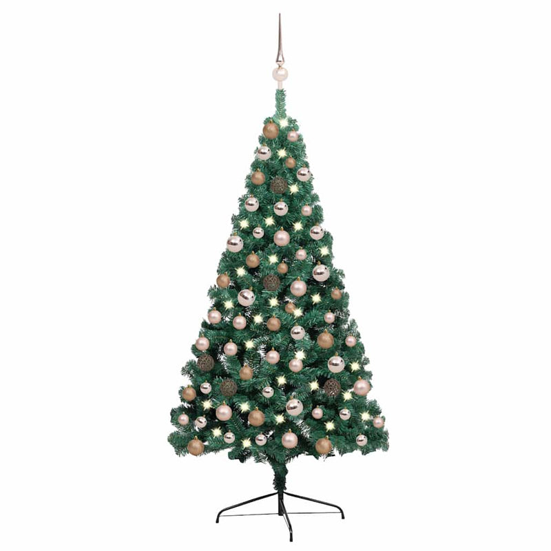 Chargez l'image dans la visionneuse de la galerie, Vidaxl kunstkerstboom met verlichting en kerstballen half 120 cm groen
