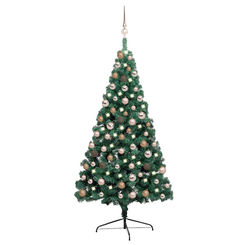 Chargez l'image dans la visionneuse de la galerie, Vidaxl kunstkerstboom met verlichting en kerstballen half 150 cm groen
