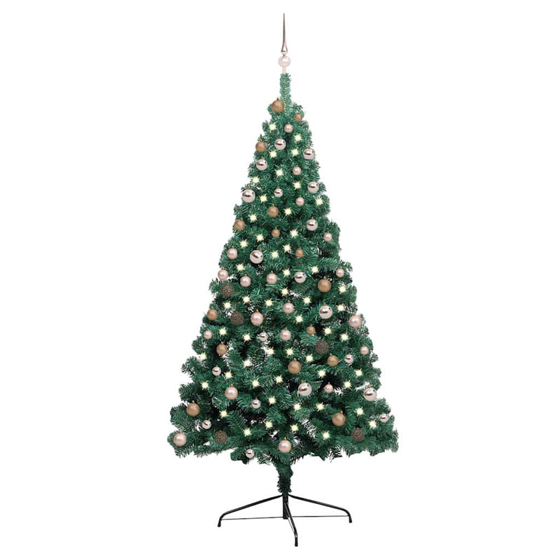 Chargez l'image dans la visionneuse de la galerie, Vidaxl kunstkerstboom met verlichting en kerstballen half 210 cm groen
