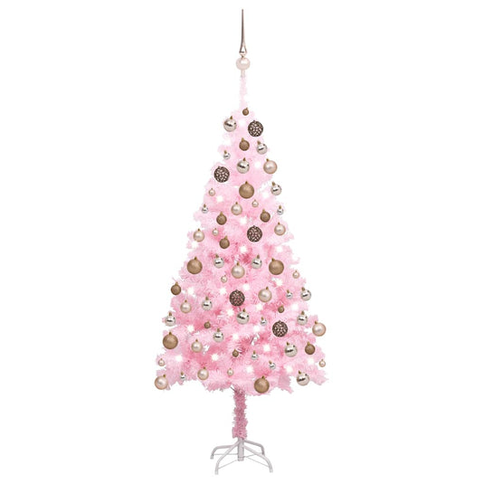 Vidaxl kunstkerstboom met verlichting en kerstballen 150 cm pvc roze