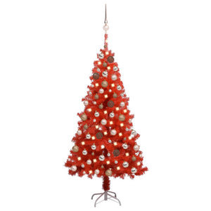 VidaXL Kunstkerstboom met verlichting en kerstballen 150 cm PVC rood