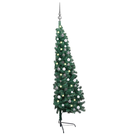 Vidaxl kunstkerstboom met verlichting en kerstballen half 150 cm groen