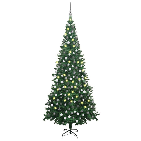 Vidaxl kunstkerstboom met verlichting en kerstballen l 240 cm groen