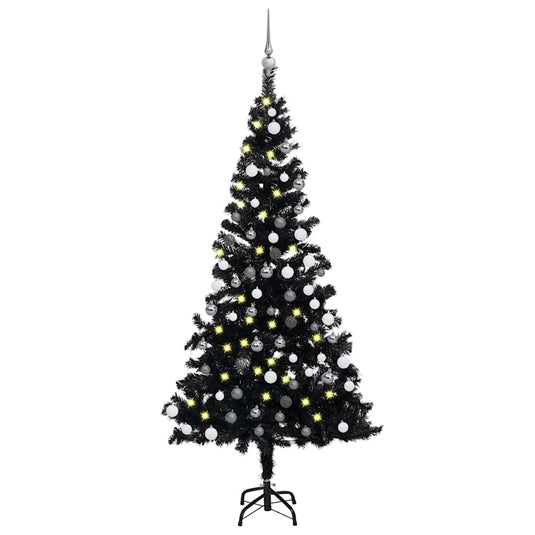 Vidaxl kunstkerstboom met verlichting en kerstballen 150 cm pvc zwart
