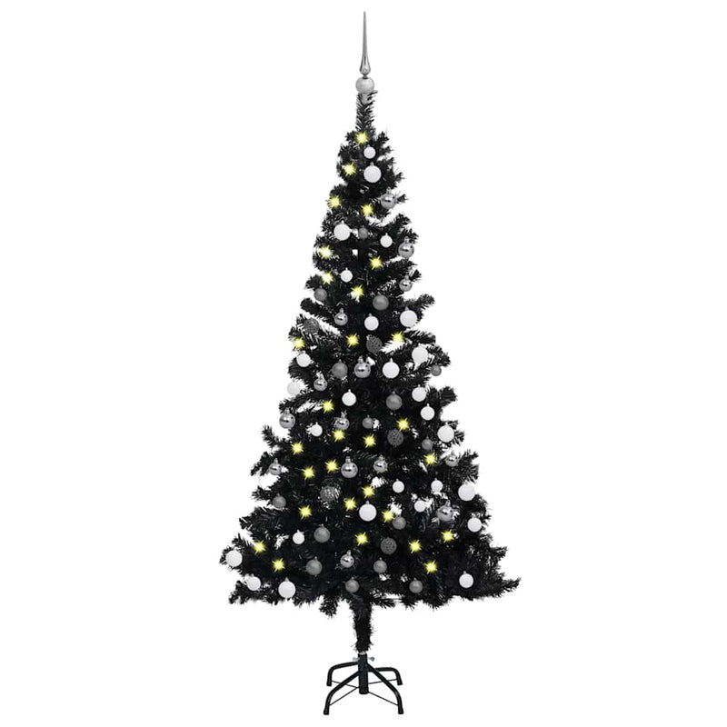 Load image into Gallery viewer, Vidaxl kunstkerstboom met verlichting en kerstballen 180 cm pvc zwart
