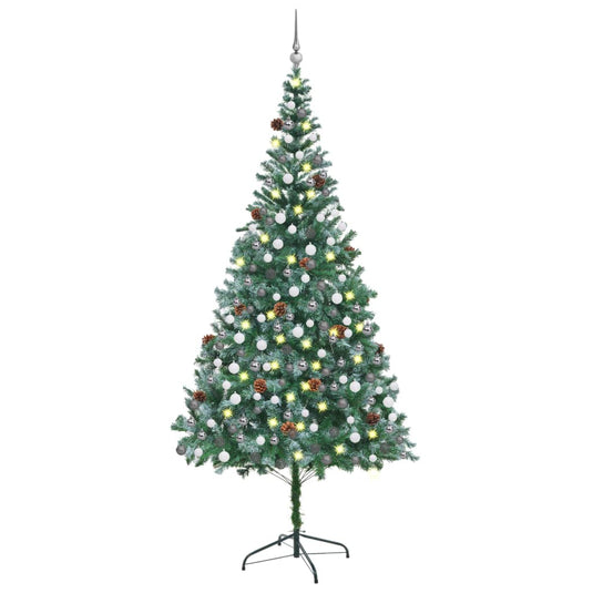 Vidaxl kunstkerstboom met verlichting kerstballen dennenappels 210 cm