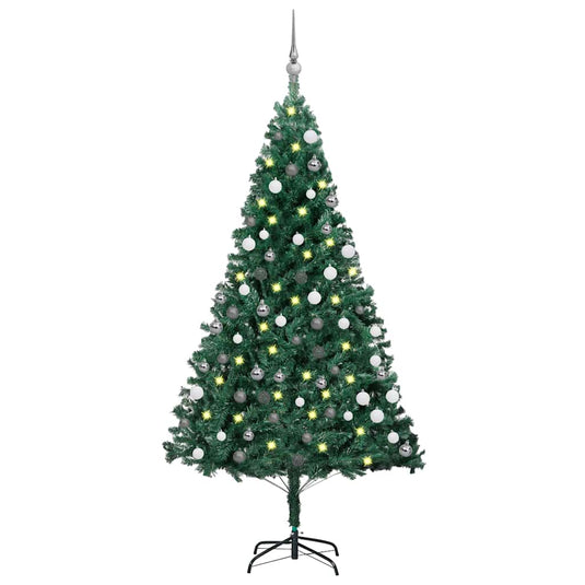 Vidaxl kunstkerstboom met verlichting en kerstballen 180 cm pvc groen