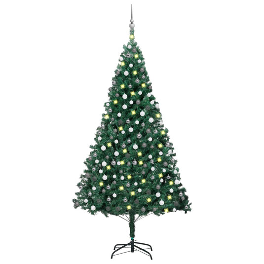 Vidaxl kunstkerstboom met verlichting en kerstballen 210 cm pvc groen