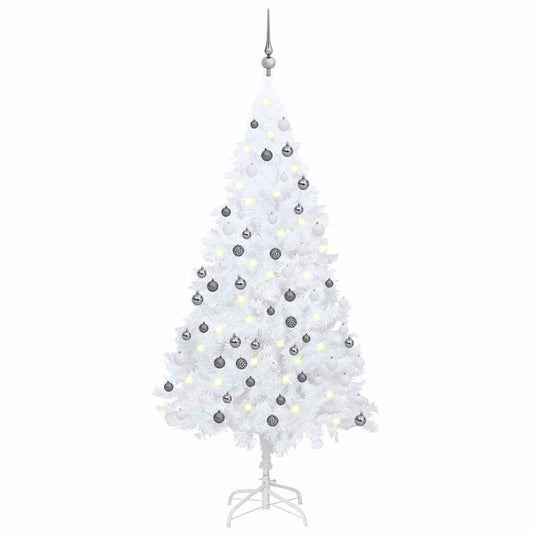 Vidaxl kunstkerstboom met verlichting en kerstballen 120 cm pvc wit