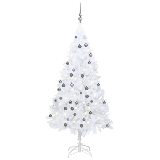 Vidaxl kunstkerstboom met verlichting en kerstballen 180 cm pvc wit