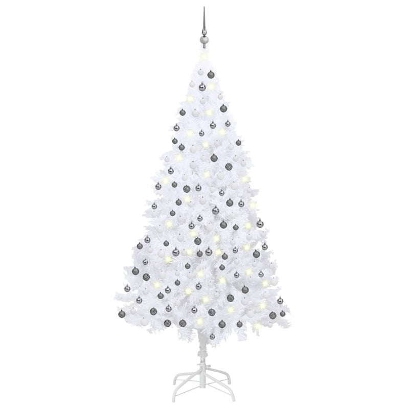 Afbeelding laden in galerijviewer, Vidaxl kunstkerstboom met verlichting en kerstballen 210 cm pvc wit

