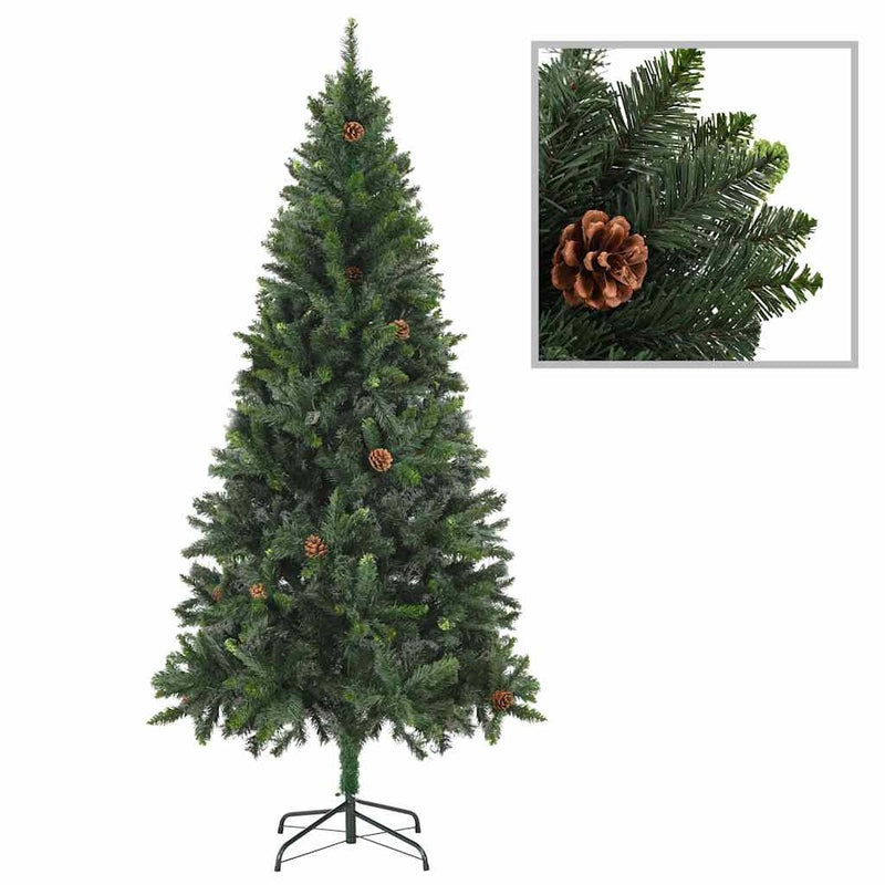 Afbeelding laden in galerijviewer, Vidaxl kunstkerstboom met verlichting en dennenappels 210 cm groen
