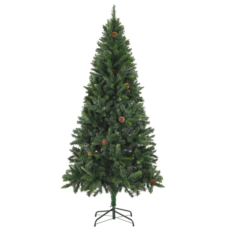 Load image into Gallery viewer, VidaXL Kunstkerstboom met verlichting en dennenappels 210 cm groen
