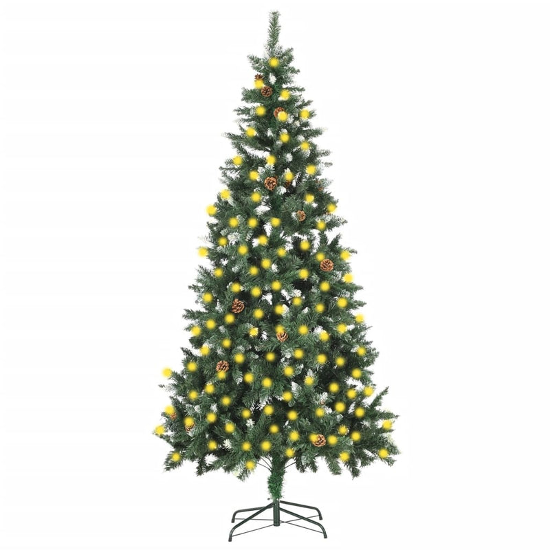 Load image into Gallery viewer, VidaXL Kunstkerstboom met verlichting en dennenappels 210 cm
