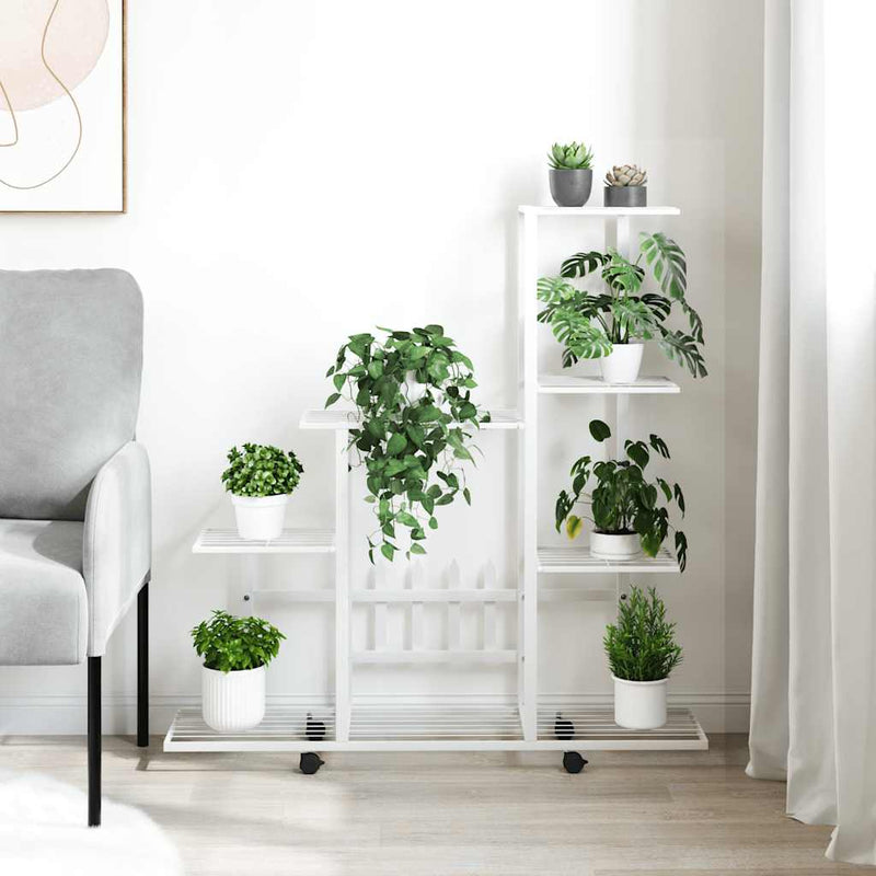 Load image into Gallery viewer, Vidaxl bloemenstandaard met wielen 94,5x25x92,5 cm metaal wit
