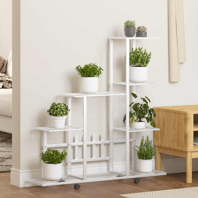 Load image into Gallery viewer, Vidaxl bloemenstandaard met wielen 94,5x25x92,5 cm metaal wit
