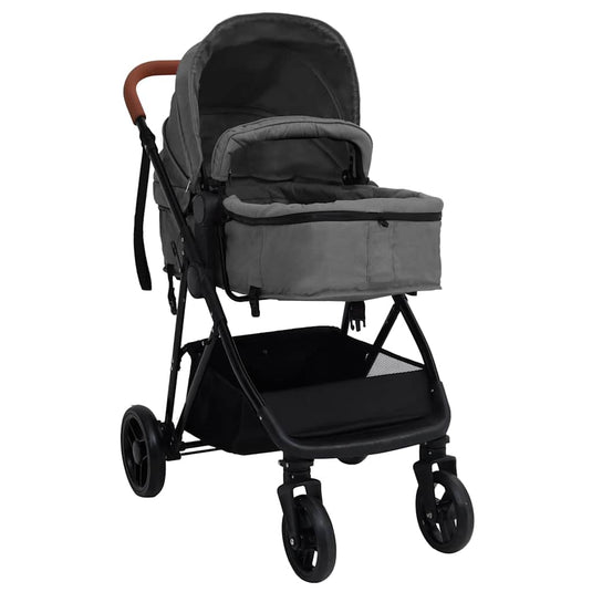 Vidaxl kinderwagen 3-in-1 staal lichtgrijs en zwart