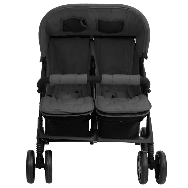 Load image into Gallery viewer, Vidaxl tweelingkinderwagen staal donkergrijs
