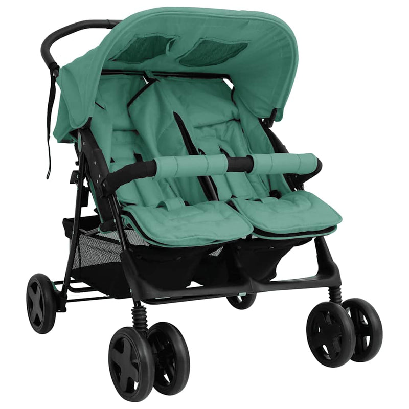 Load image into Gallery viewer, Vidaxl tweelingkinderwagen staal groen
