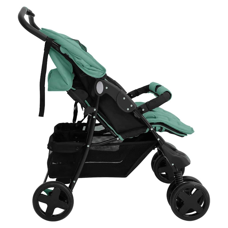 Load image into Gallery viewer, Vidaxl tweelingkinderwagen staal groen
