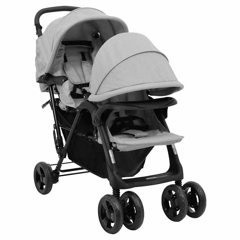 Load image into Gallery viewer, Vidaxl tweelingkinderwagen tandem staal lichtgrijs
