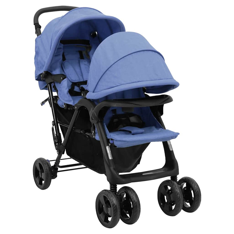 Load image into Gallery viewer, Vidaxl tweelingkinderwagen tandem staal marineblauw

