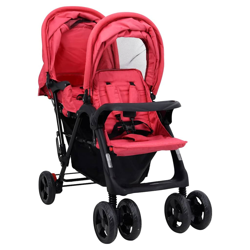 Load image into Gallery viewer, Vidaxl tweelingkinderwagen tandem staal rood
