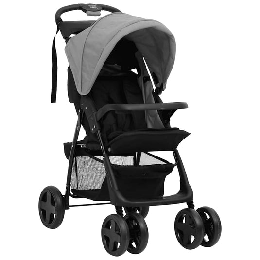 VidaXL Kinderwagen 2-in-1 staal lichtgrijs en zwart