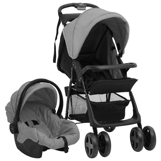 Vidaxl kinderwagen 3-in-1 staal lichtgrijs en zwart