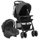 Vidaxl kinderwagen 3-in-1 staal donkergrijs en zwart