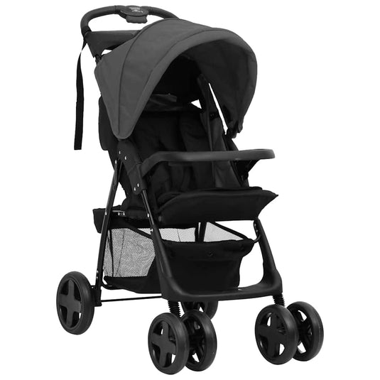 Vidaxl kinderwagen 3-in-1 staal donkergrijs en zwart
